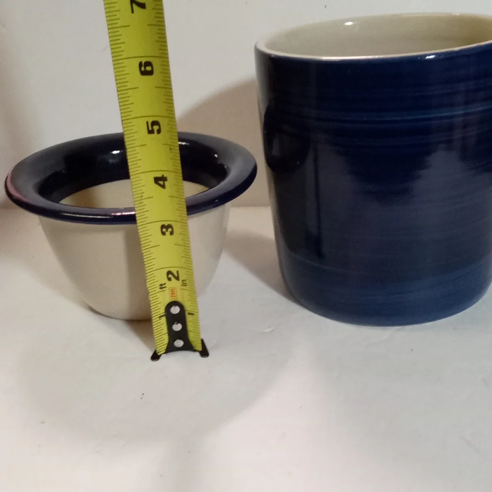 French Butter Keeper Container Thick Heavy Pottery Handcrafted Blue Swirl New